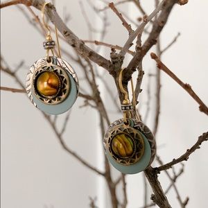 Three Layer Earrings Silver, Turquoise & Tiger Eye